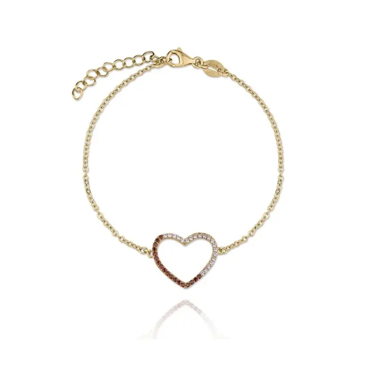 Pulsera plata Ley 925m dorada Verutia Julieta 16.5cm. corazón circonitas engastadas rosas naranjas - 1