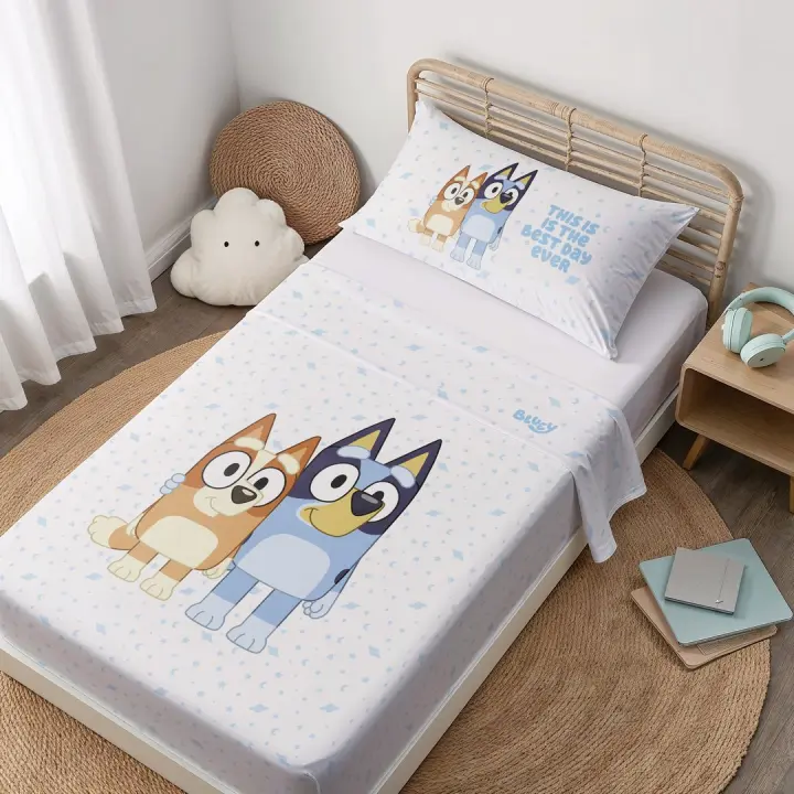 Sábana encimera infantil BLUEY + funda de almohada | Ropa de cama niños - 1