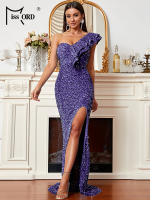 Vestido De Fiesta De Encaje Y Lentejuelas Missord Para Mujer Elegante Vestido De Boda Cocktail Prom Mermaid Maxi Vestido De Un Hombro Con Volante Y Abertura En La Pierna - details 10