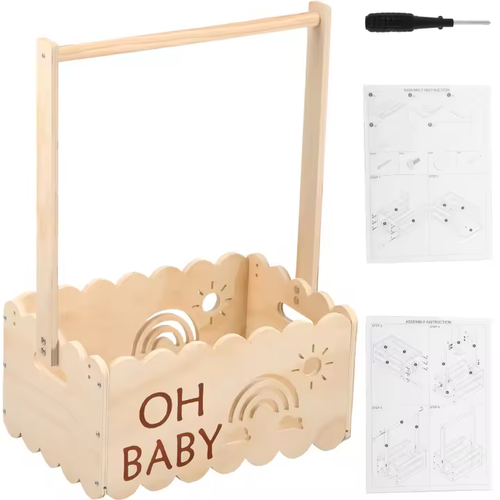 Caja De Baño Para Bebé De Madera Con Manija Cesta De Almacenamiento Multifuncional Para Niños Y Niñas Regalo Práctico Para Padres Nuevos - 1