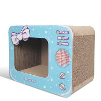 Waneka Rascador de Cartón para Gato TV Azul 42x24x31cm + Hierba Gatera - details 1
