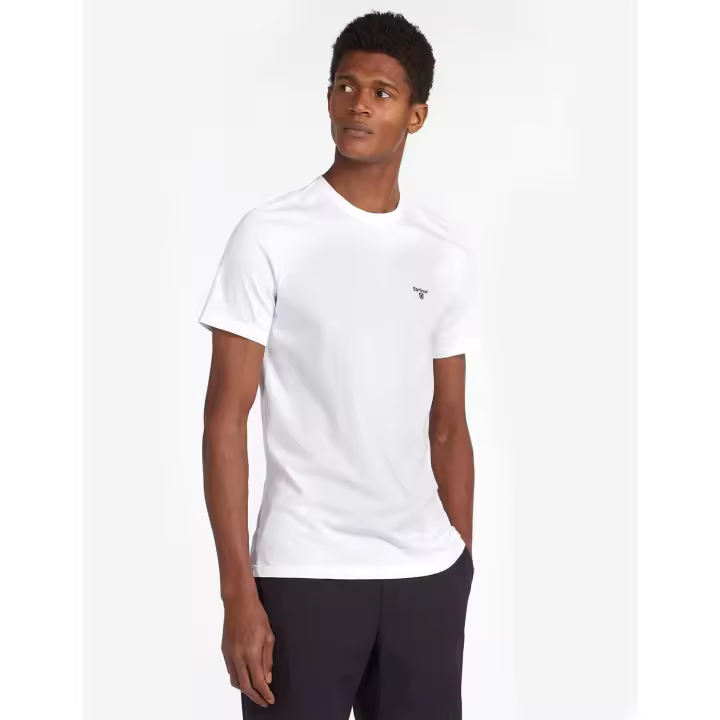 Camiseta Barbour M/Sports Tee Blanca para Hombre con Logotipo Bordado y Cuello Redondo Acanalado - 1