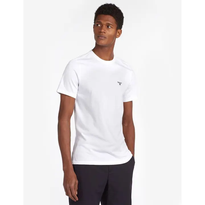 Camiseta Barbour M/Sports Tee Blanca para Hombre con Logotipo Bordado y Cuello Redondo Acanalado - 1
