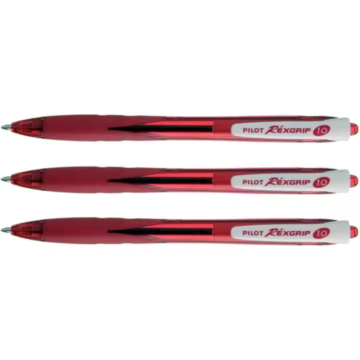 Pilot Rexgrip Bolígrafo Retráctil Tinta Base de Aceite Recargable Punta Bola 1mm Color Rojo (Pack de 3 Uds.) - 1