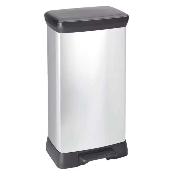 Curver Papelera de Pedal Rectangular Plateada Basura Contenedor Reciclaje Capacidad 50 l, 30 l - 1
