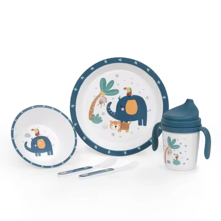 Interbaby Vajilla Bebé 5 Piezas Apta para microondas (Jungla azul) - 1