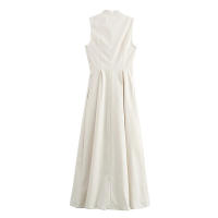 Vestido Largo Con Cremallera Para Mujer TRAF Elegante Y Elegante Vestido Sin Mangas Plisado A-Line Midi Para Fiesta Verano 2024 - details 2