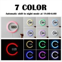 Reloj de pared LED, Creative remote control, Reloj digital, Espejo Hueco, Alarma de temperatura, caja de cambios de 7 Colores, Luz Nocturna Blanca para el hogar y la Oficina - details 1