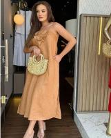 Vestido Elegante De Verano Con Flores 3D Y Manga Larga De Algodón Y Hémpa Estilo De Vacaciones Sin Mangas Cintura Alta Rotura Top Equipo - details 9