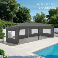Carpa Desmontable, con 5 Paneles Laterales Desmontables, Protección a la Intemperie, Cenadores para Jardin, Playa, Cuerdas Tensoras y Piquetas, Carpas para Exteriores - 6x3 m Gris - details 0