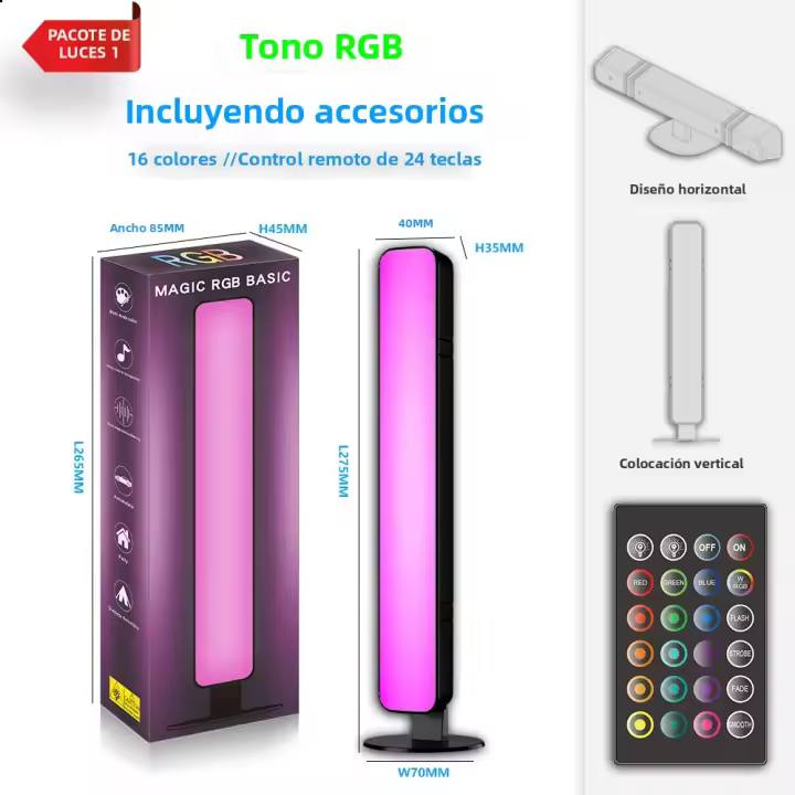 Luz De Ambiente LED RGB Controlada Por Voz Para Coche Multifuncional Con Control Remoto Inteligente Cambio De Color Decoración De Escritorio Negro Contemporáneo - 1