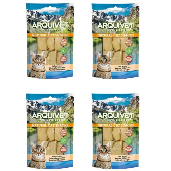 Snacks para gatos Pollo al vapor 50 gr - 100% naturales - Alimento complementario para felinos (pack de 4 unidades) Arquivet - 1