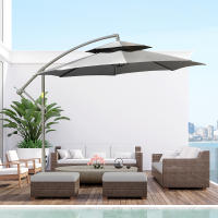 Parasol Voladizo Ø 2,67x2,45 m Parasol Doble Base Cruzada Maple Protección Solar Exterior Poliéster Acero Gris Claro - details 0