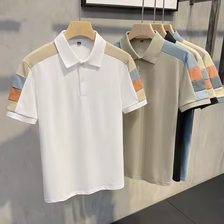 Camiseta Corta Para Hombre Polo Spliced Moda Verano Talla Grande Versátil Top Encantador Estilo Coreano Cuidado Facil - 1
