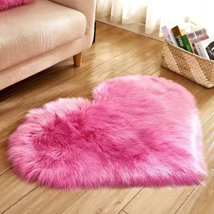 Alfombra De Piel De Oveja En Forma De Corazón Para Dormitorio Alfombra De Zona Suave Y Gruesa Alfombrilla De Silla Decorativa Para Sofá Alfombra De Piso Con Patrón Sólido Antideslizante Resistente Al Desvanecimiento Uso Interior - 1