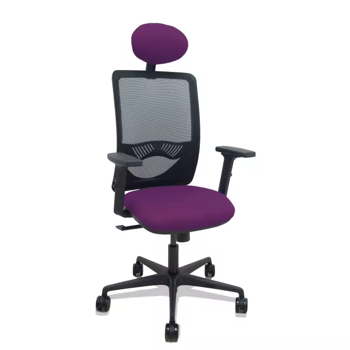 Silla Zulema sincro malla negra asiento bali morado brazos 2D ruedas 65mm cabecero - 1