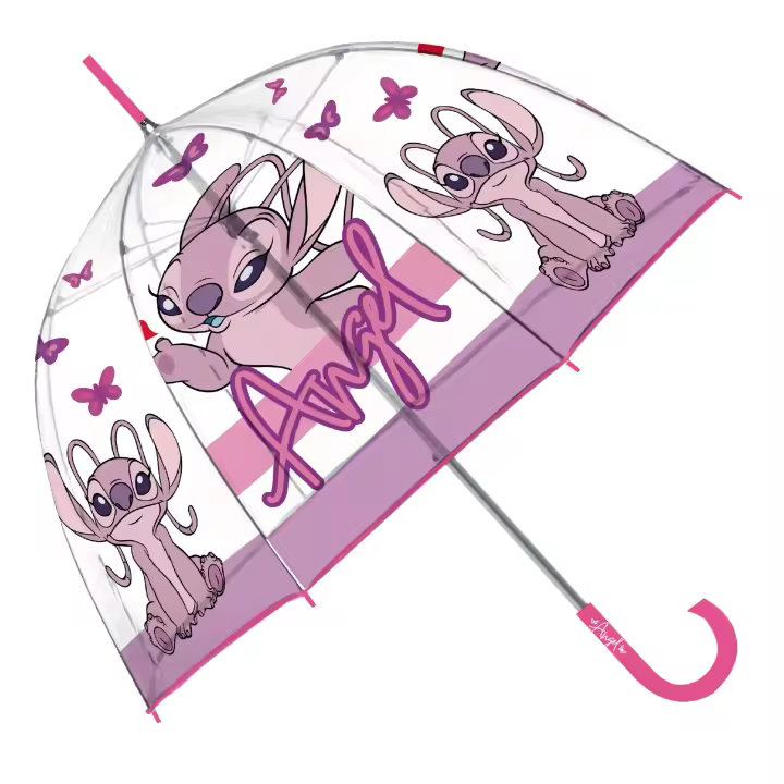 ANGEL STITCH PARAGUAS TRANSPARENTE ROSA MANUAL 48CM PARA NINAS-DISNEY - 1