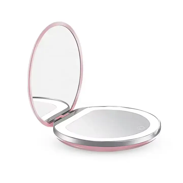 Espejo De Maquillaje Portátil Recargable Con Lente De 1X/5X Y Luz 3 Colores Compacto Para Viajes Espejo Cosmético Con Toque - 1