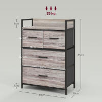 HOMCOM Cómoda con 4 Cajones de Tela Plegables, Cómoda para Dormitorio Industrial con Estante Abierto, Marco de Acero, Cajonera para Espacios Pequeños, Sala de Estar, Vestidor, Baño, Gris - details 2