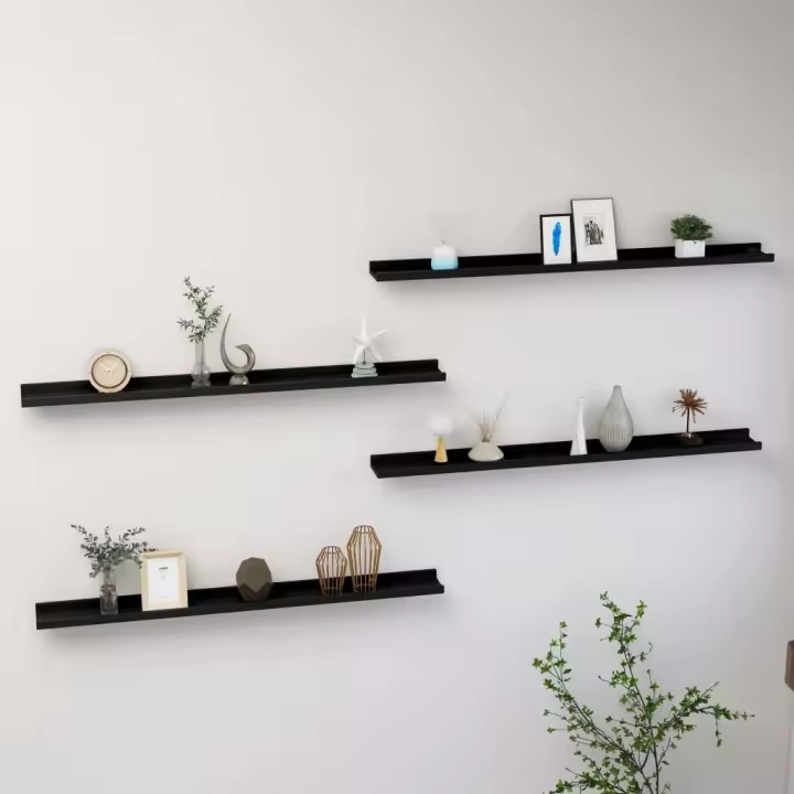 Estantes de pared 4 unidades negro 100x9x3 cm - 1