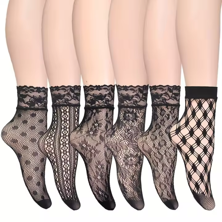 Calcetines De Encaje Y Malla Ultrafinos Para Mujer Calcetines Invisibles Con Patrón Floral De Spandex Y Nylon Calcetines De Hilo Fino Para Mujer - 1