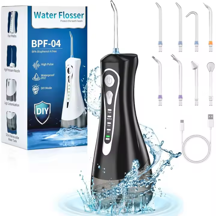 Irrigador Bucal Portatil, Irrigador Dental con 8 Boquillas 4 Modos,USB Recargable IPX7 Impermeable Irrigadores Bucales 320ML Para Limpiar en Profundidad,Para el Hogar y los Viajes - 1