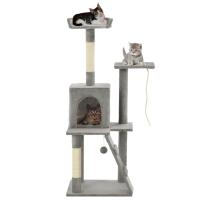 vidaXL Rascador para Gatos con Poste de Sisal 120 cm Árbol Arañar Juguete Color Beige con huellasde patas,  Gris, y mas - details 0