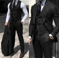 Traje Clásico Negro Para Hombre 3 Piezas Traje De Boda Con Chaleco Y Pantalones Estilo Tuxedo Cuello En Pico Moda Negocios - details 1