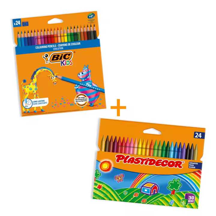 BIC Pack Coloreado - Set de 24 ceras Plastidecor y 24 lápices de colores Evolution - 1