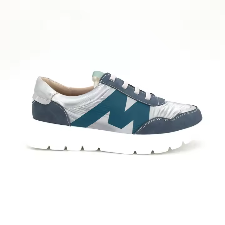 Blucher de Mysoft para mujer, mod.24264, Deportivo combinado plata y azul con cordón elástico y plantilla acolchada - 1