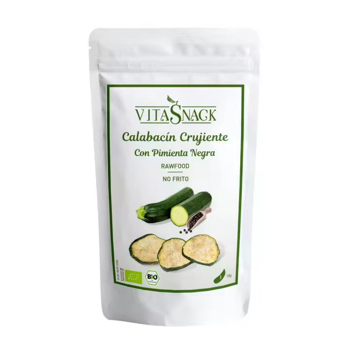 VitaSnack - Calabacín Crujiente y Pimienta Negra - Pack de 10 unidades - Ecológico, sin freír, sin sal y sin gluten - 1