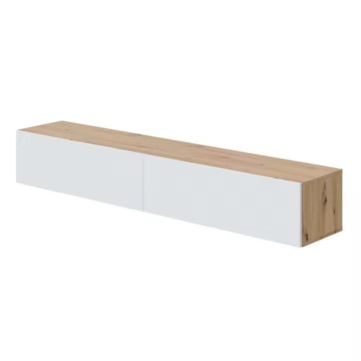 Mueble Tv Suspendido de Salón Comedor Kaway 2 Puertas Abatibles Color Roble Nodi y Blanco Artik 35x180x28 cm - 1