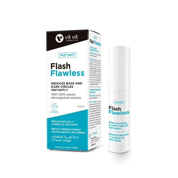 Reductor de Ojeras y Bolsas Instantáneo 10 ml. Repara el Contorno de Ojos con Extractos de manera rápida con descongestivos 100% Naturales Flash Instant Flawless  Diet Esthetic - 1