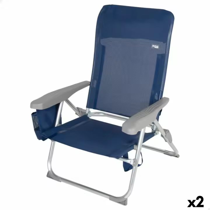 Silla de Playa Aktive Slim Plegable Azul marino 47 x 87 x 58 cm (2 Unidades) - 1