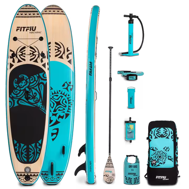 FITFIU Fitness KOEHOE- Tabla Paddle Surf Hinchable 320x81x15 cm, SUP Inflable con Remo, Bomba, 3 Aletas y Accesorios, Ideal para Todos los Niveles (Azul) - 1