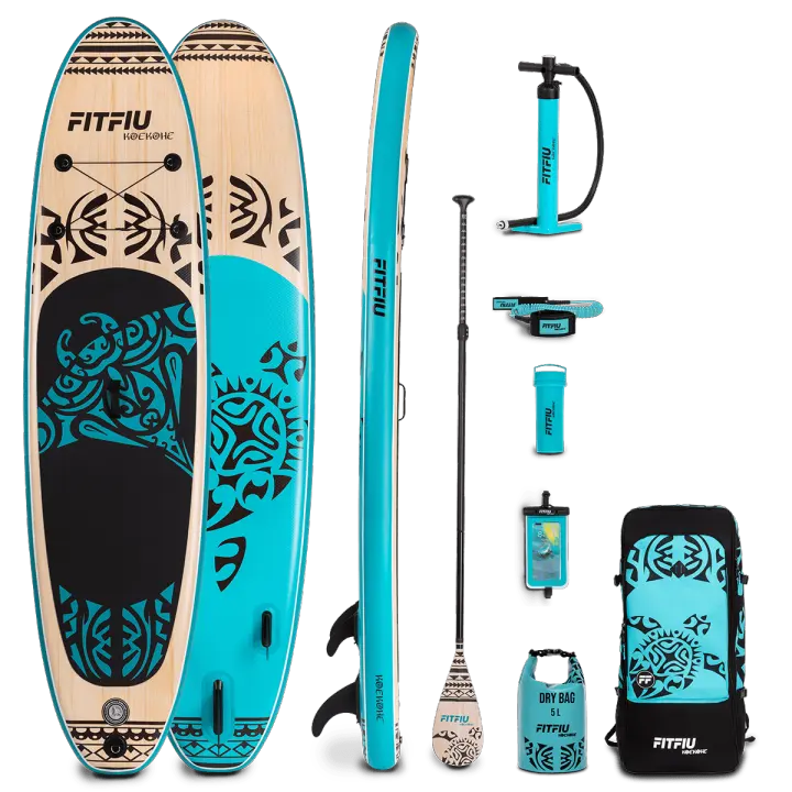 FITFIU Fitness KOEHOE- Tabla Paddle Surf Hinchable 320x81x15 cm, SUP Inflable con Remo, Bomba, 3 Aletas y Accesorios, Ideal para Todos los Niveles (Azul) - 1