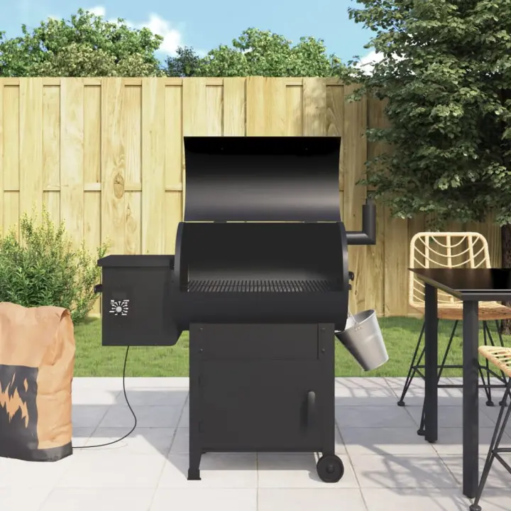vidaXL Barbacoa de pellets con chimenea hierro negro 104 cm - 1