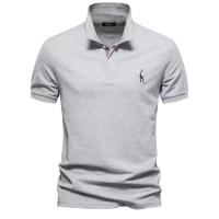 MOV-Camiseta POLO bordada con ciervo de algodón 80% de talla europea de alta calidad para hombre, camiseta básica de manga corta con solapa de color sólido para hombre - details 7