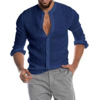 Camisa Casual Para Hombre De Manga Larga Cuello Erguido Color Sólido Material De Algodón Estilo Clásico Para Primavera Y Otoño - details 4