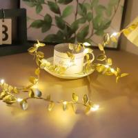 Guirnalda De Plantas Artificiales Con 30 LEDs Amarillo Y Plateado Para Bodas Y Fiestas En Casa Fuente De Energía Por Batería Decoración De Navidad - details 5