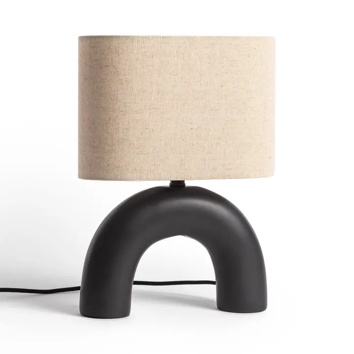 LEDKIA LIGHTING - Lámpara de Mesa Decorativa | Base de Cerámica y Pantalla de Tela | Iluminación Máxima 40W | Uso Interior IP20 | Dimensiones Compactas, Negro, Cerámica, Tela - 1