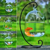 Acuario De Vidrio Transparente Con Soporte Para Decoración De Hogar Forma Redonda/Cuadrada Vaso De Peces Con Soporte De Colgante - details 0
