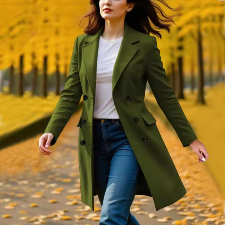 Nueva Chaqueta De Mujer De Invierno Con Manga Larga Y Cuello En V A-line Fashion Chaqueta De Trench Para Otoño Y Invierno - 1