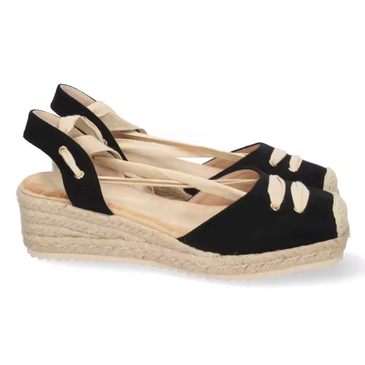 PuntoSalao Sandalias cuña baja en yute mujer color negro - 1