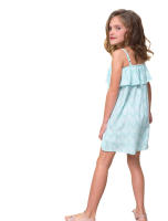 Mono niña verano Petit Alo – Tirantes regulables, volante, estampado rombos turquesa, 100% viscosa - details 2