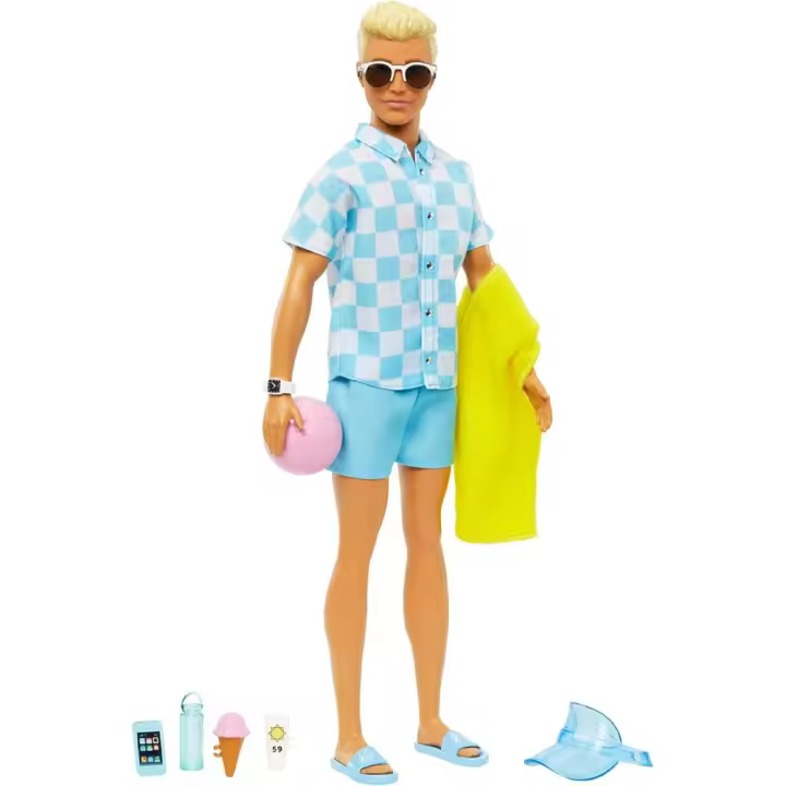 Ken día de playa rubio con chanclas gafas de sol y accesorios MATTEL (HPL74) - 1