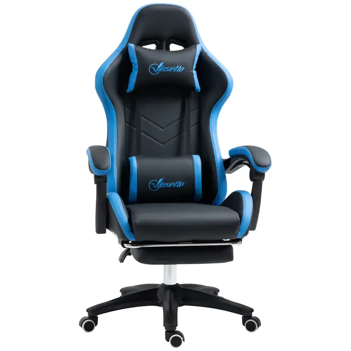 Vinsetto Silla Gaming Silla de Oficina Silla de Computadora con Cojín Lumbar Reposacabezas Silla Gaming Silla de Escritorio Regulable en Altura con Reposapiés Piel Sintética Negro + Azul - 1