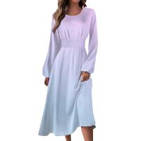 Vestido De Mujer Estilo Vintage Elegante Con Estampado Gradiente Cuello Redondo Manga Larga Ajustado Vestido De Otoño Moda Nueva - details 4