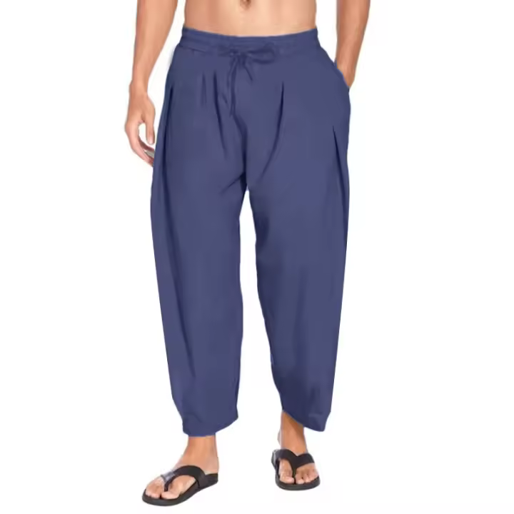 Nuevos Pantalones Harem De Lino Para Hombres Streetwear Joggers De Color Sólido Algodón Ligero Pantalones Casuales De Largo - 1