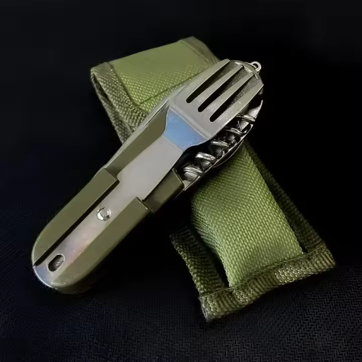 Juego De Comedor Multifuncional 7 En 1 De Acero Inoxidable Plegable Para Camping Viajes Picnics Con Taza De Agua Incluida - 1
